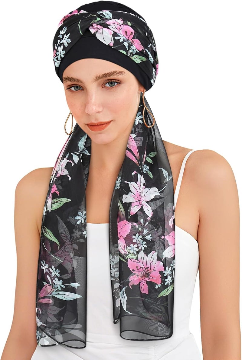 Awefeel Chemo Hats for Women – Extra Long 47" Chiffon Scarf – Soft Cancer Headwear for Hair Loss – Stylish Chemo Caps - Image 1